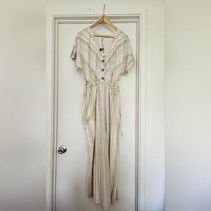 World Market Romper Striped Cream and Blue